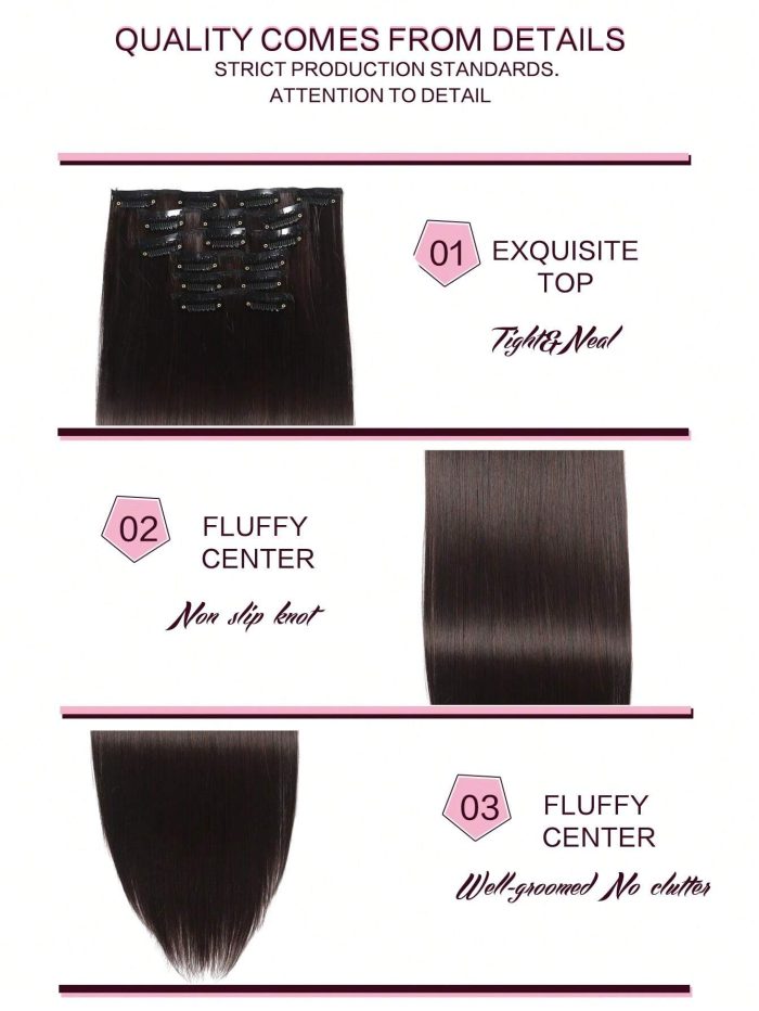 Clip In Hair Extensions, LONAI 6PCS 24 Long Black Brown With Highlight Straight Synthetic Clip On Hairpiece - Image 8