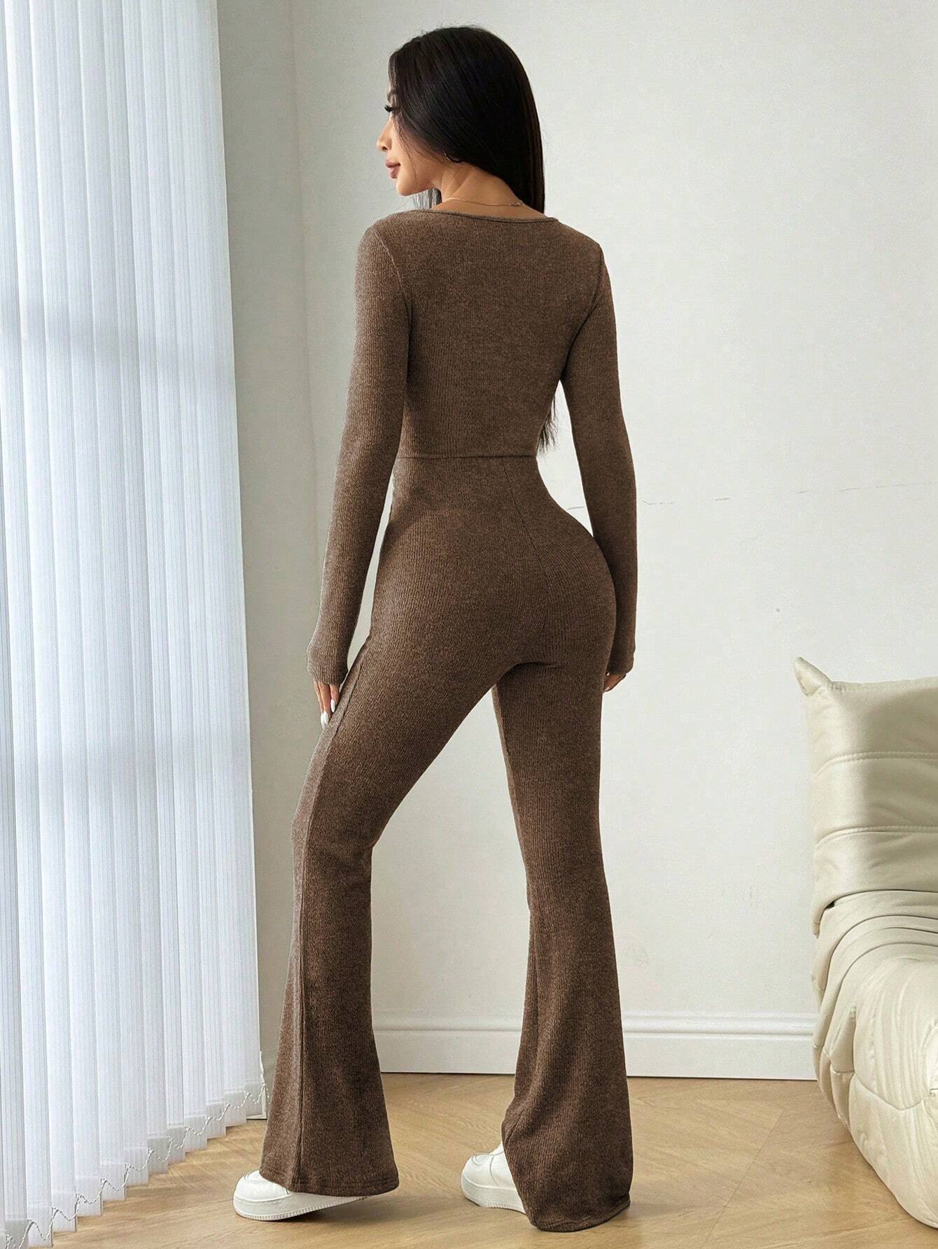 SHEIN MOOSTA Women's Casual Solid Color Long Sleeve Jumpsuit - Image 2