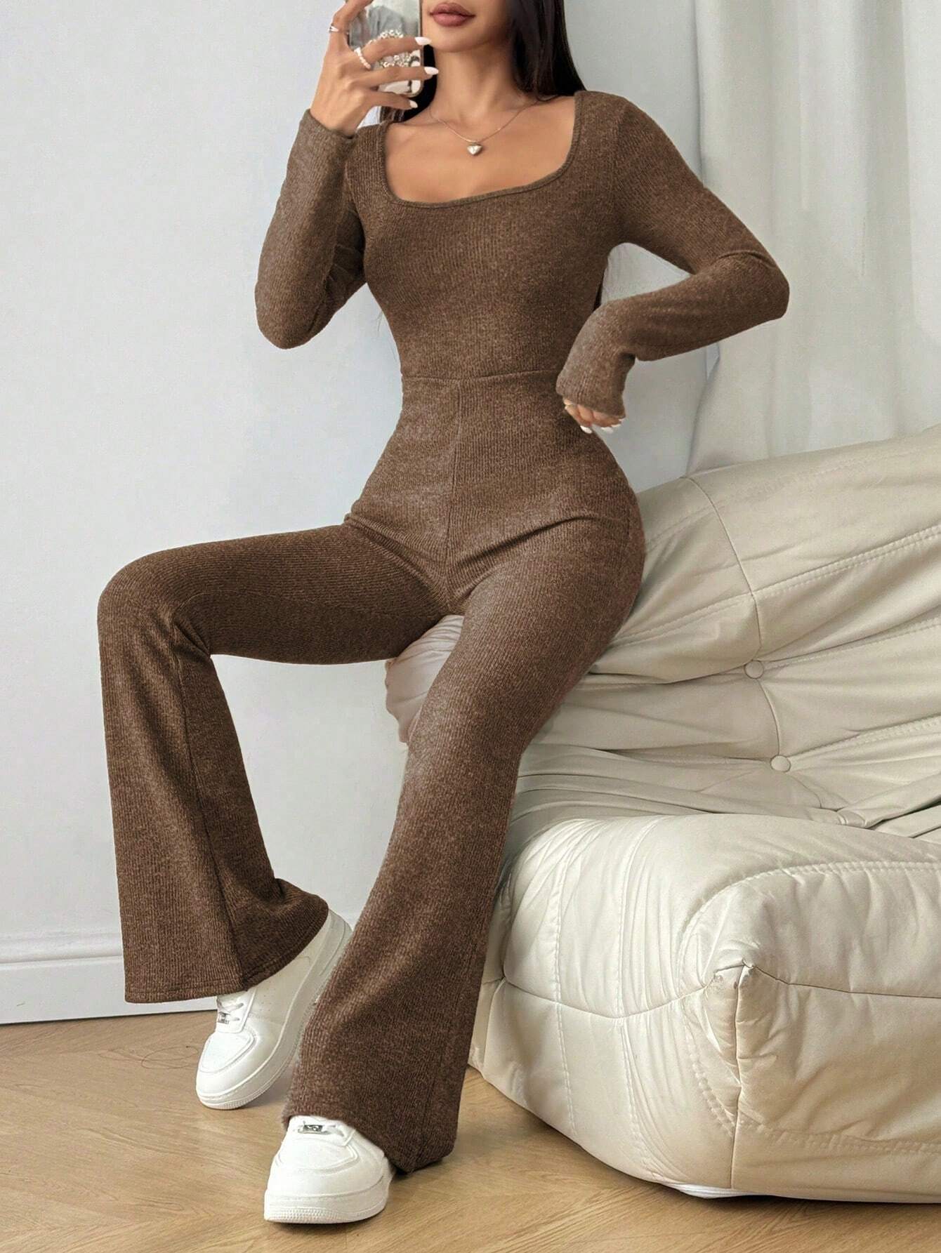 SHEIN MOOSTA Women's Casual Solid Color Long Sleeve Jumpsuit - Image 4