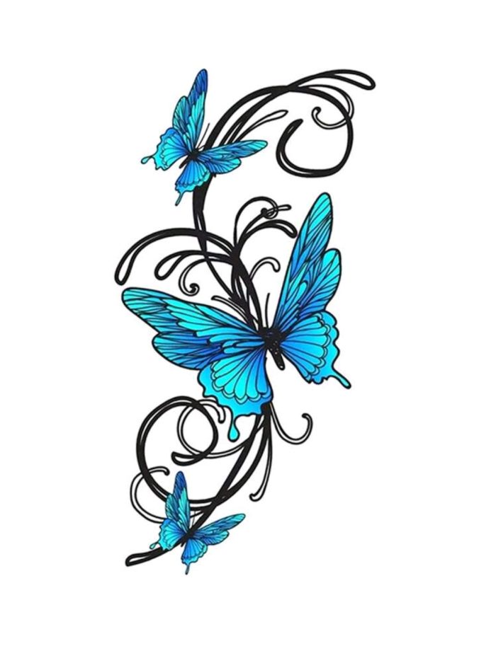 Large Size Body Art Temporary Tattoo Stickers 3D Blue Butterfly Pattern, Waterproof Fake Tattoo, Lasts 2-5 Days - Image 2