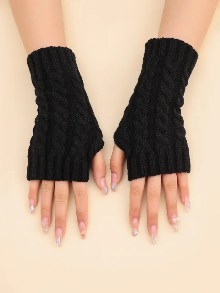 Short 100% Linen Fingerless Gloves In Black, Suitable For Autumn/Winter