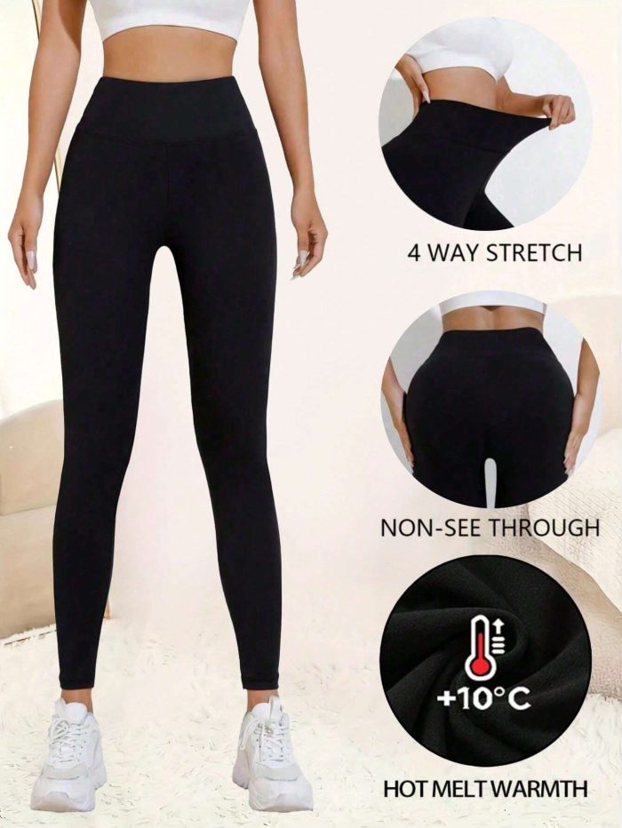 Women Thermal Fleece Lined High Waisted Leggings, Workout Winter Warm Thick Tights Soft Yoga Pants - Image 2