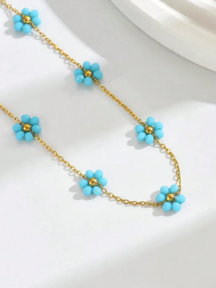 1pc Elegant Blue 6-Petal Flower Decor Lady's Chain Necklace - Image 2