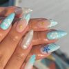 24pcs/Set Almond-Shaped French Elegant 3D Ocean Style Starfish Waterdrop Flower Decor Full Coverage Press-On Nails