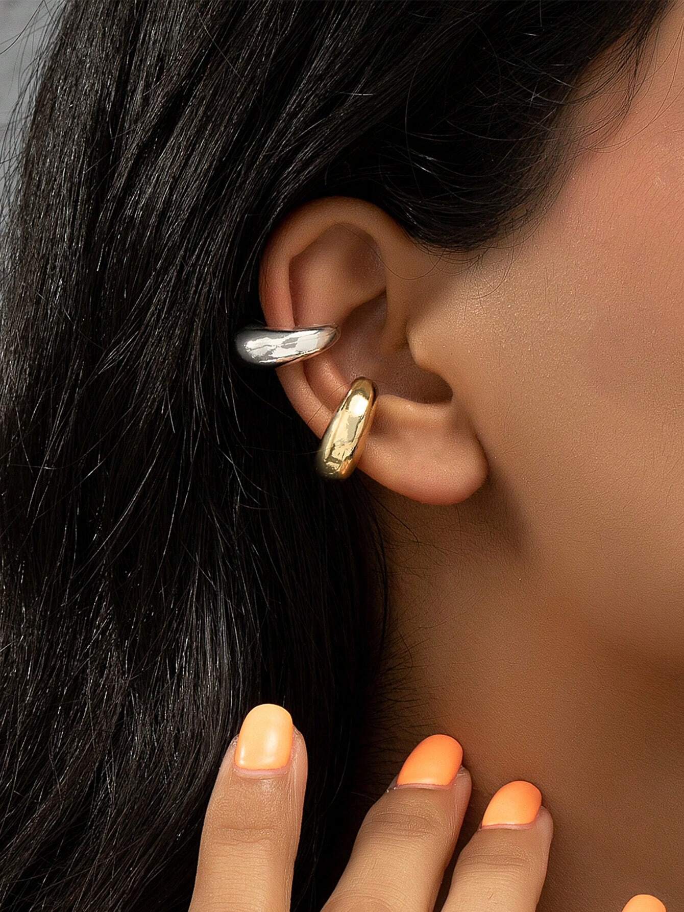 2 Pcs Golden Silver Color Minimal Ear Cuff Earrings Set for Women