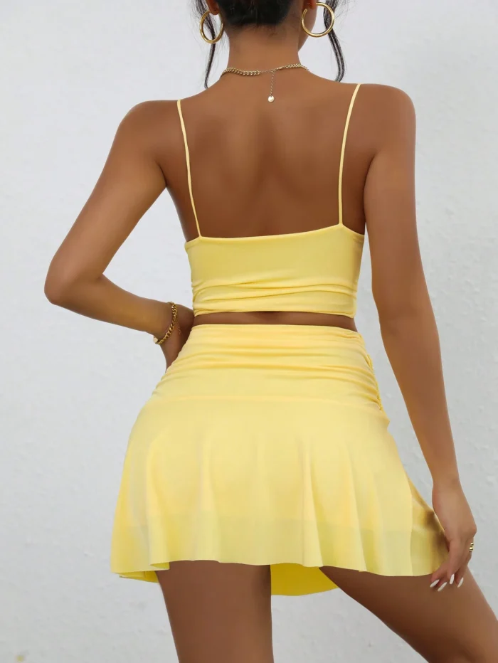 2pcs/Set  Women Fashion: Backless Sleeveless V-Neck Crop Top & Bodycon Mini Skirt Suit - Image 2
