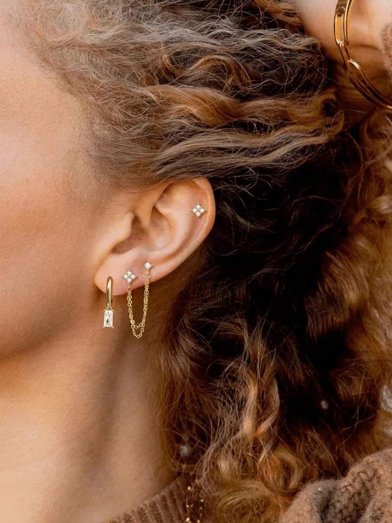 3 Pcs Exquisite Stainless Steel Hoop Earring Stud Sets For Woman Flower Cartilage Piercing - Image 2