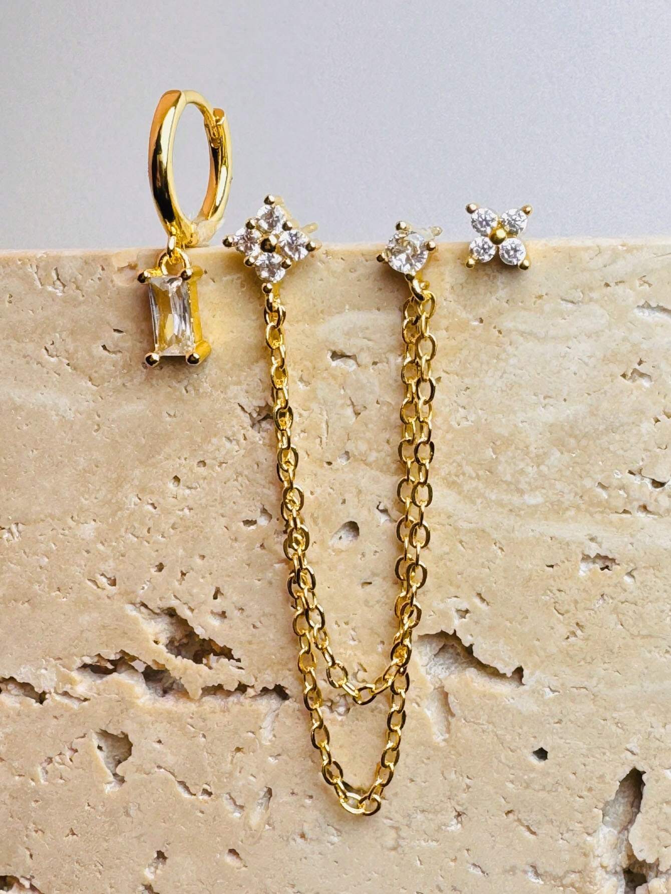 3 Pcs Exquisite Stainless Steel Hoop Earring Stud Sets For Woman Flower Cartilage Piercing - Image 3