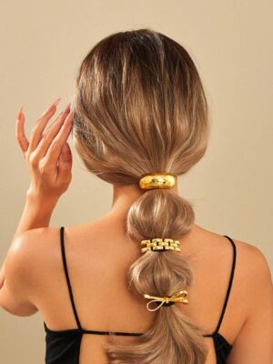 3pcs/1pc Elegant Alloy Solid Colour Bow Hair Tie Geometric Shape Hair Ties