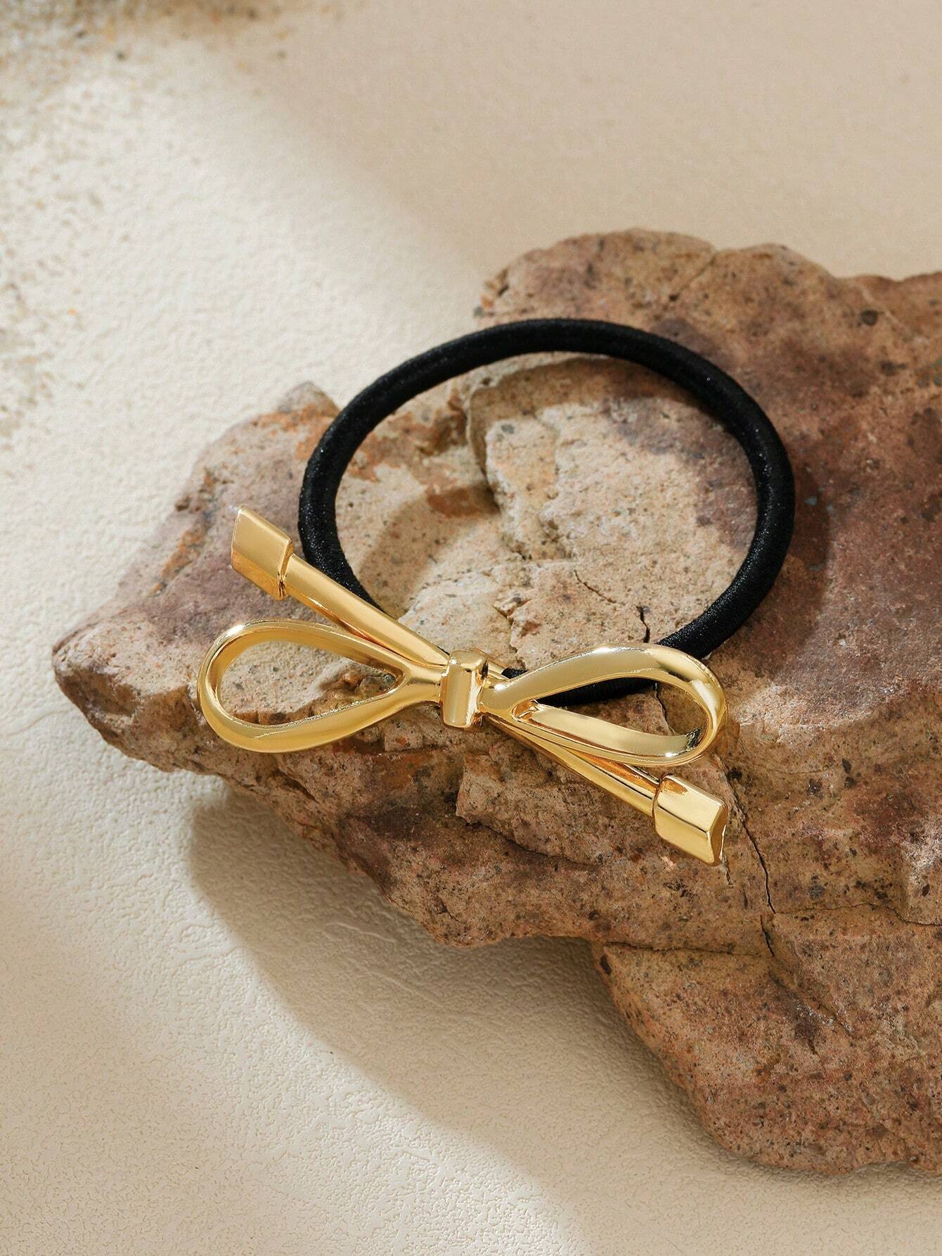 3pcs/1pc Elegant Alloy Solid Colour Bow Hair Tie Geometric Shape Hair Ties - Image 4