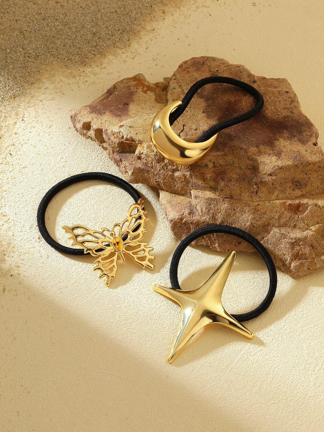 3pcs/1pc Elegant Butterfly Asymmetrical Geometric Hair Rope Hair Accessories - Image 5