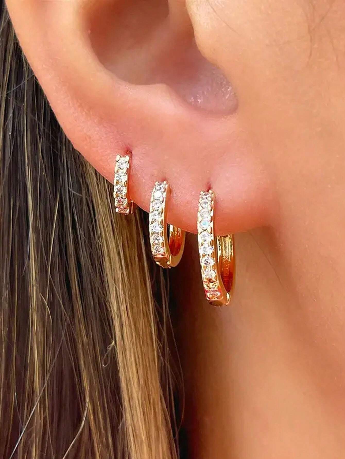 3pcs/Set, Simply & Elegant Style, Golden & Silvery Hoop Earrings