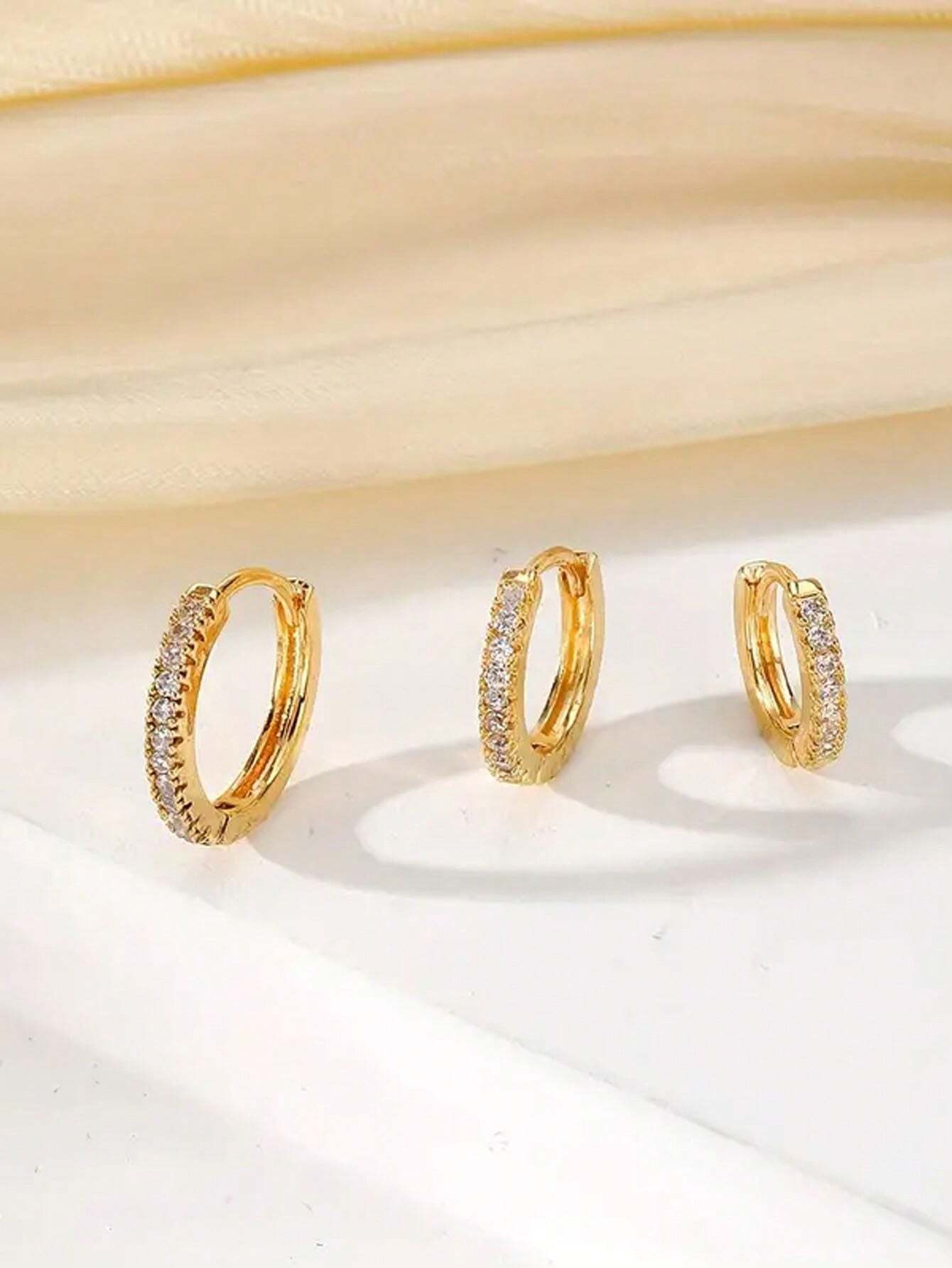 3pcs/Set, Simply & Elegant Style, Golden & Silvery Hoop Earrings - Image 2