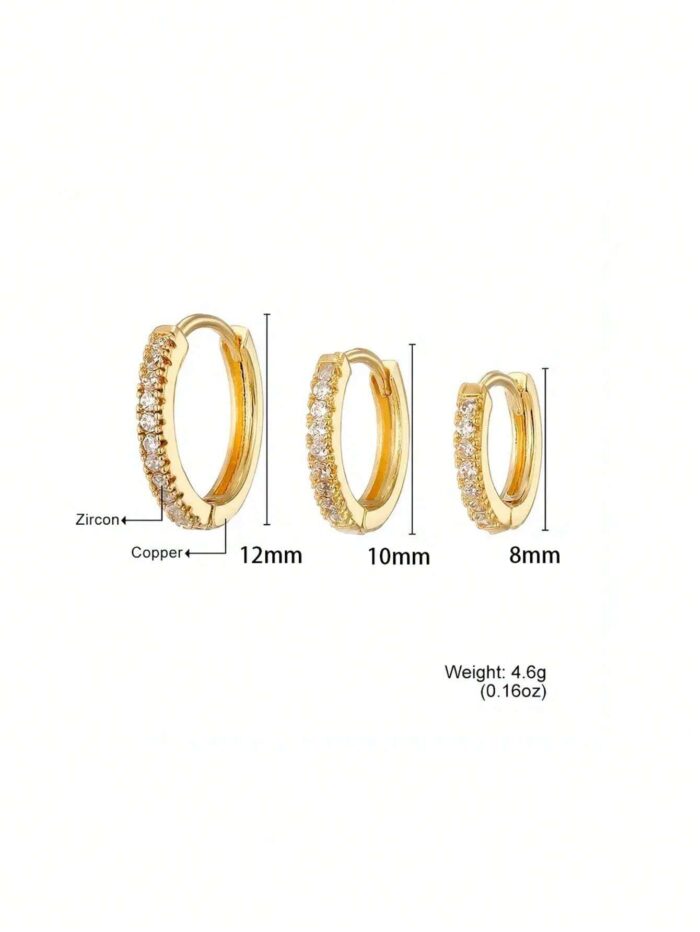 3pcs/Set, Simply & Elegant Style, Golden & Silvery Hoop Earrings - Image 3