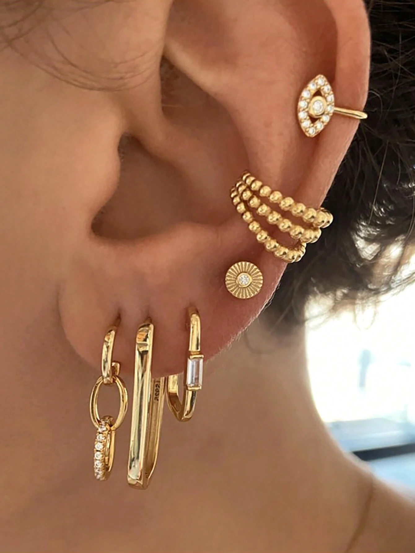 6 Pcs Exquisite 24K Gold Filled Cubic Zirconia Fashion Hoop Earrings For Women