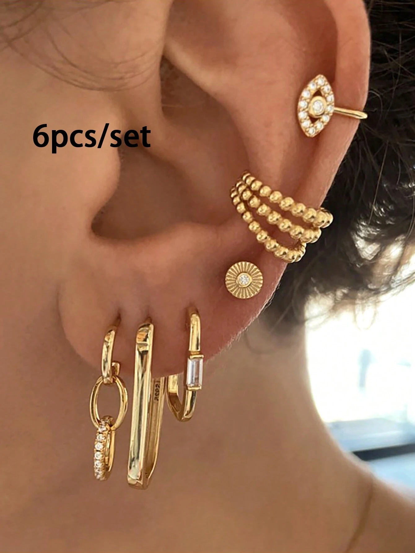 6 Pcs Exquisite 24K Gold Filled Cubic Zirconia Fashion Hoop Earrings For Women - Image 4