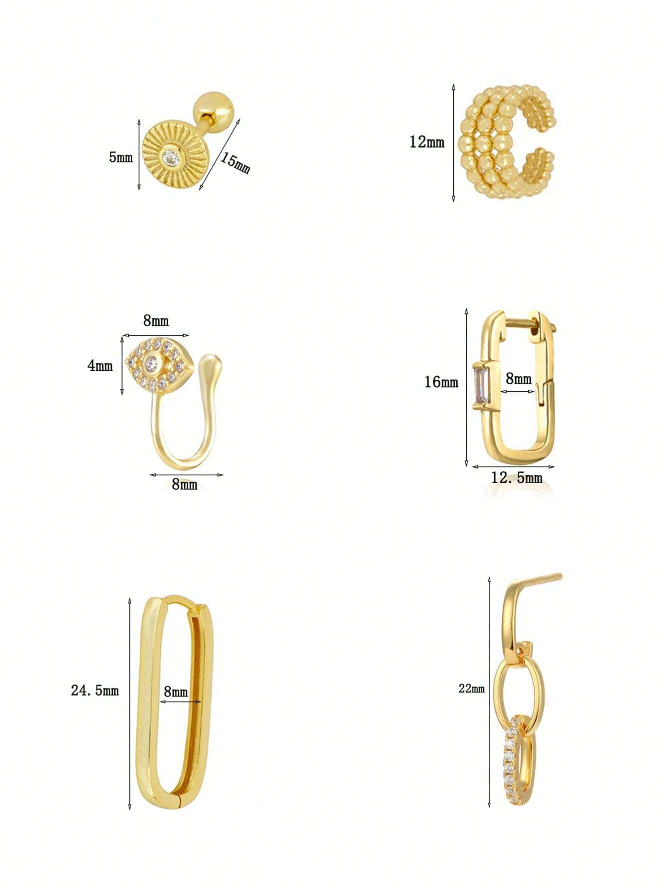 6 Pcs Exquisite 24K Gold Filled Cubic Zirconia Fashion Hoop Earrings For Women - Image 2