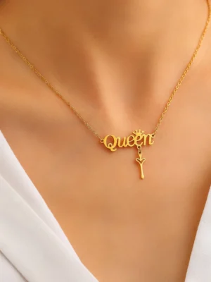 Aomogo Stainless Steel Necklaces Elegant Letter Queen Crown Key Light Luxury Pendants Chain Elegant Necklace