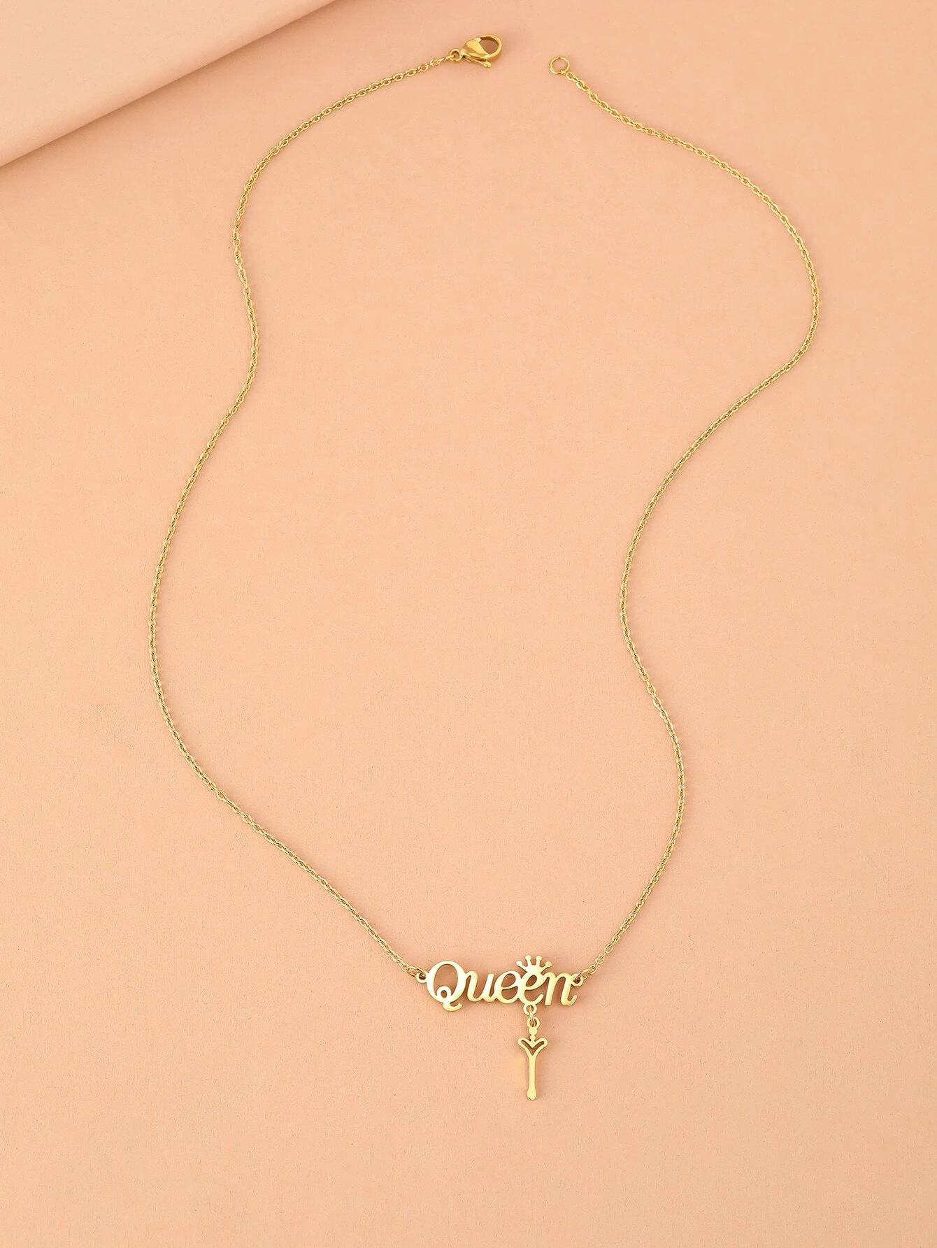 Aomogo Stainless Steel Necklaces Elegant Letter Queen Crown Key Light Luxury Pendants Chain Elegant Necklace - Image 2
