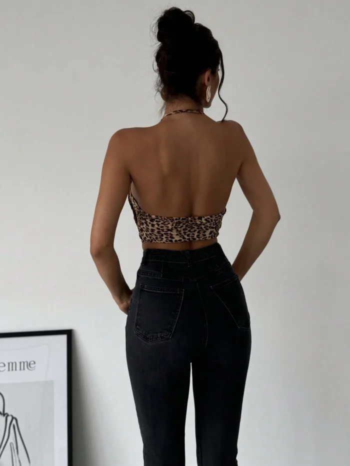 Firerie Leopard Print Deep V-Neck Draped Backless Elegant - Image 2