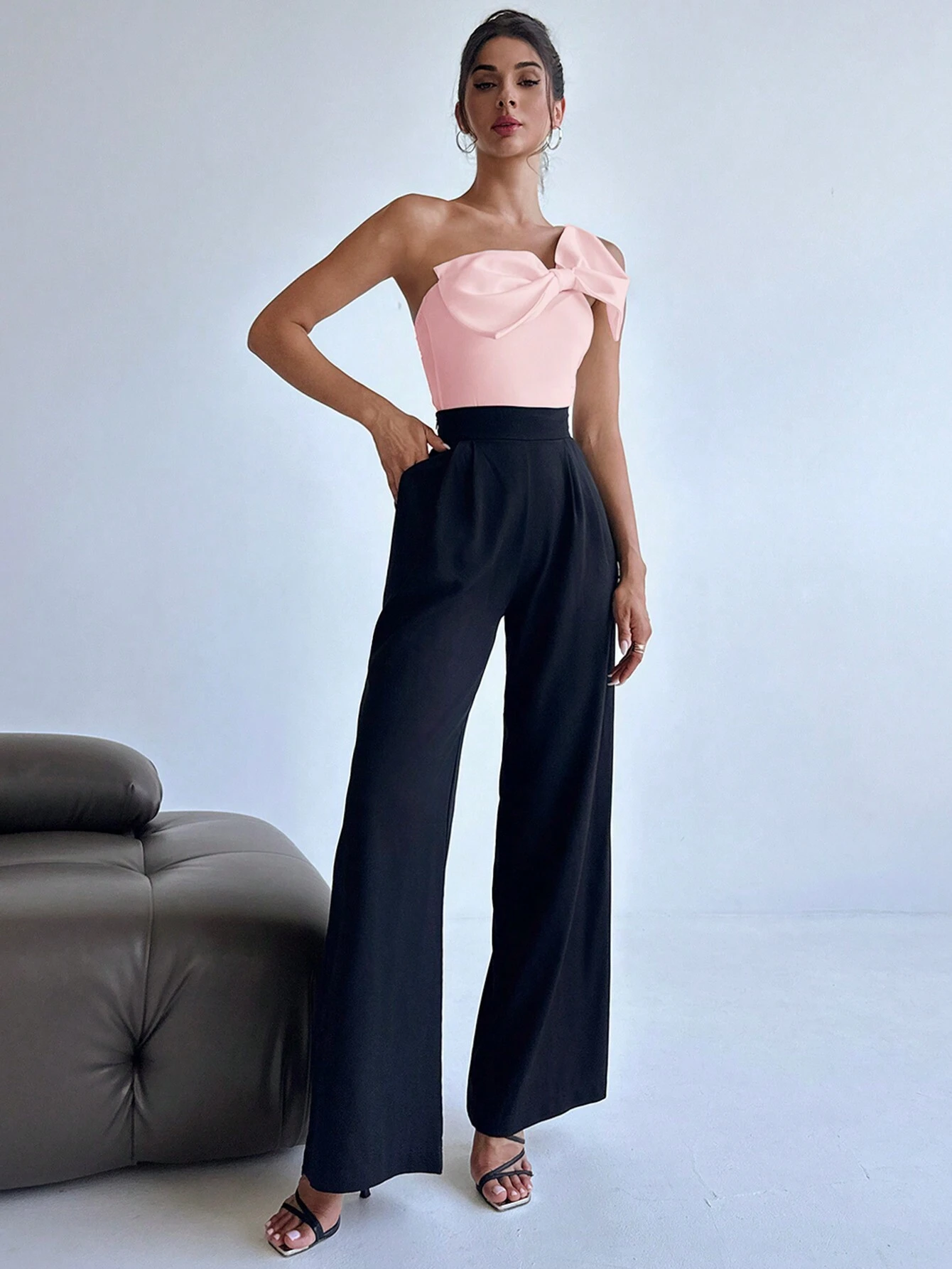 Firerie Women Solid Color Elegant Sleeveless Bodysuit With Bow Decor - Image 5