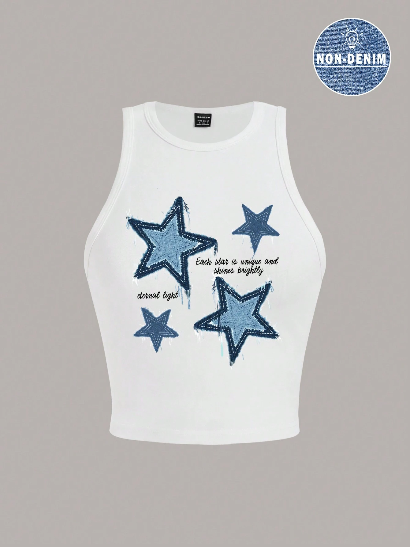 SHEIN EZwear Women's Casual Simple Star Pattern Round Neck Tight Fitting Crop Tank Top - Image 2