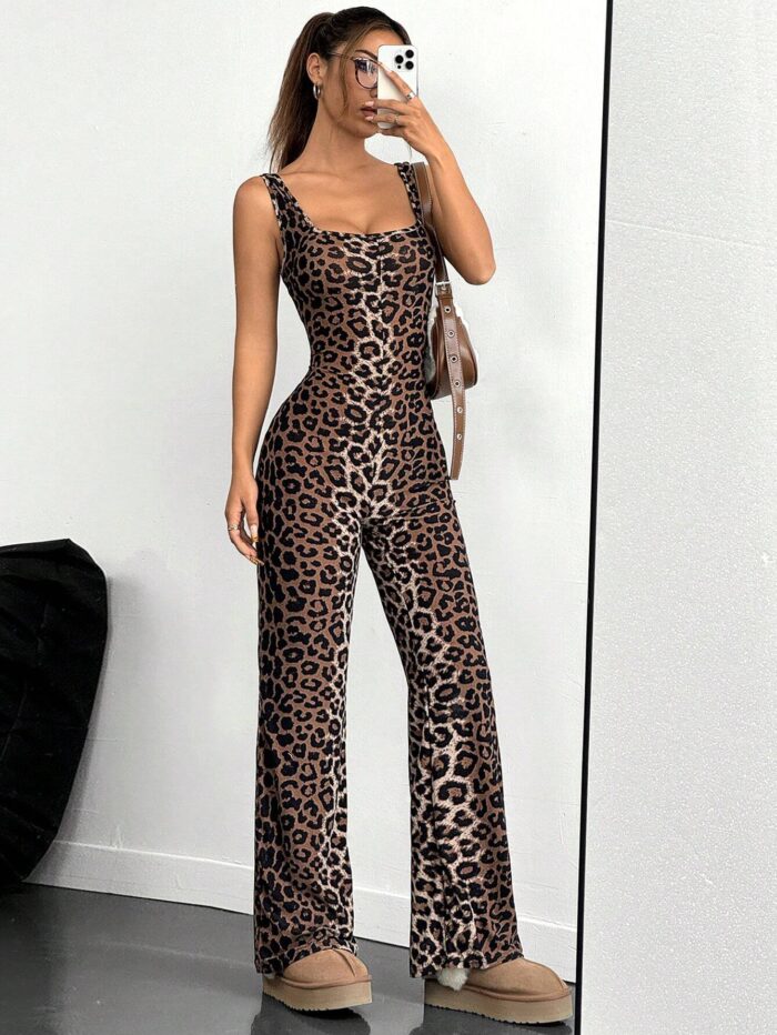 SHEIN EZwear Women's Summer Fashion Leopard Print Sleeveless Jumpsuit - Image 6