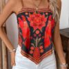 SHEIN LUNE Women's Leisure Comfortable Loose Printed Green Plant Positioning Tank Top
