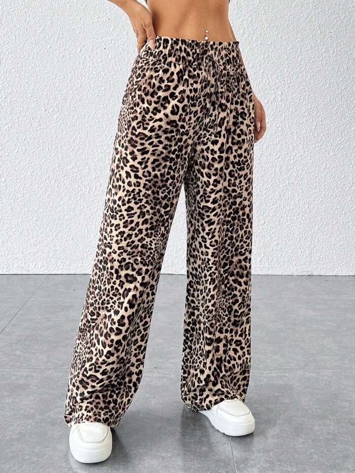 SHEIN PETITE Women Leopard Print Loose Long Pants