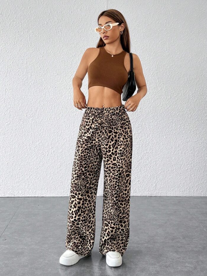 SHEIN PETITE Women Leopard Print Loose Long Pants - Image 3