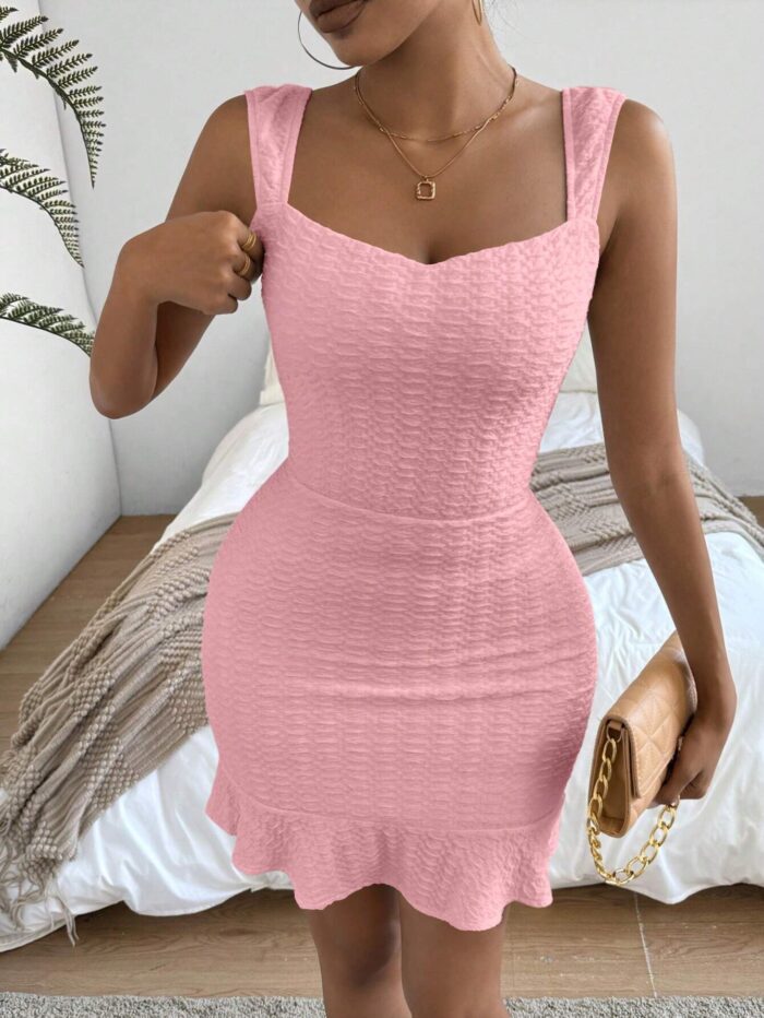 SHEIN Privé Women's Summer Solid Color Texture Bodycon Dress