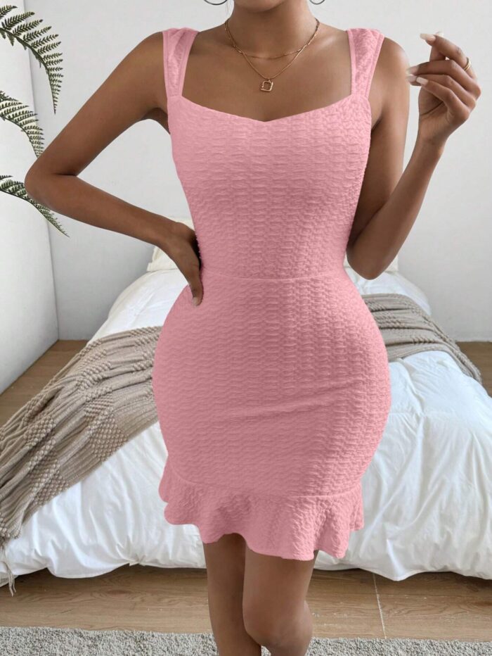 SHEIN Privé Women's Summer Solid Color Texture Bodycon Dress - Image 5