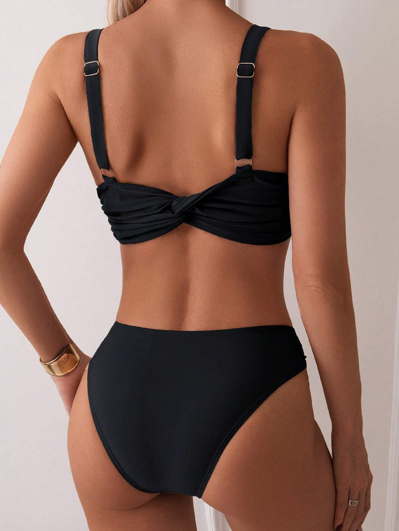 SHEIN Swim Women's Summer Beach Solid Color Ruffle Sexy Bikini Set - Image 2