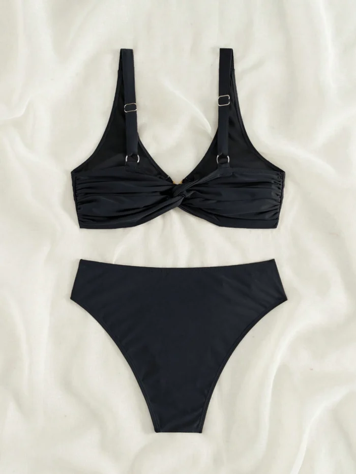SHEIN Swim Women's Summer Beach Solid Color Ruffle Sexy Bikini Set - Image 4