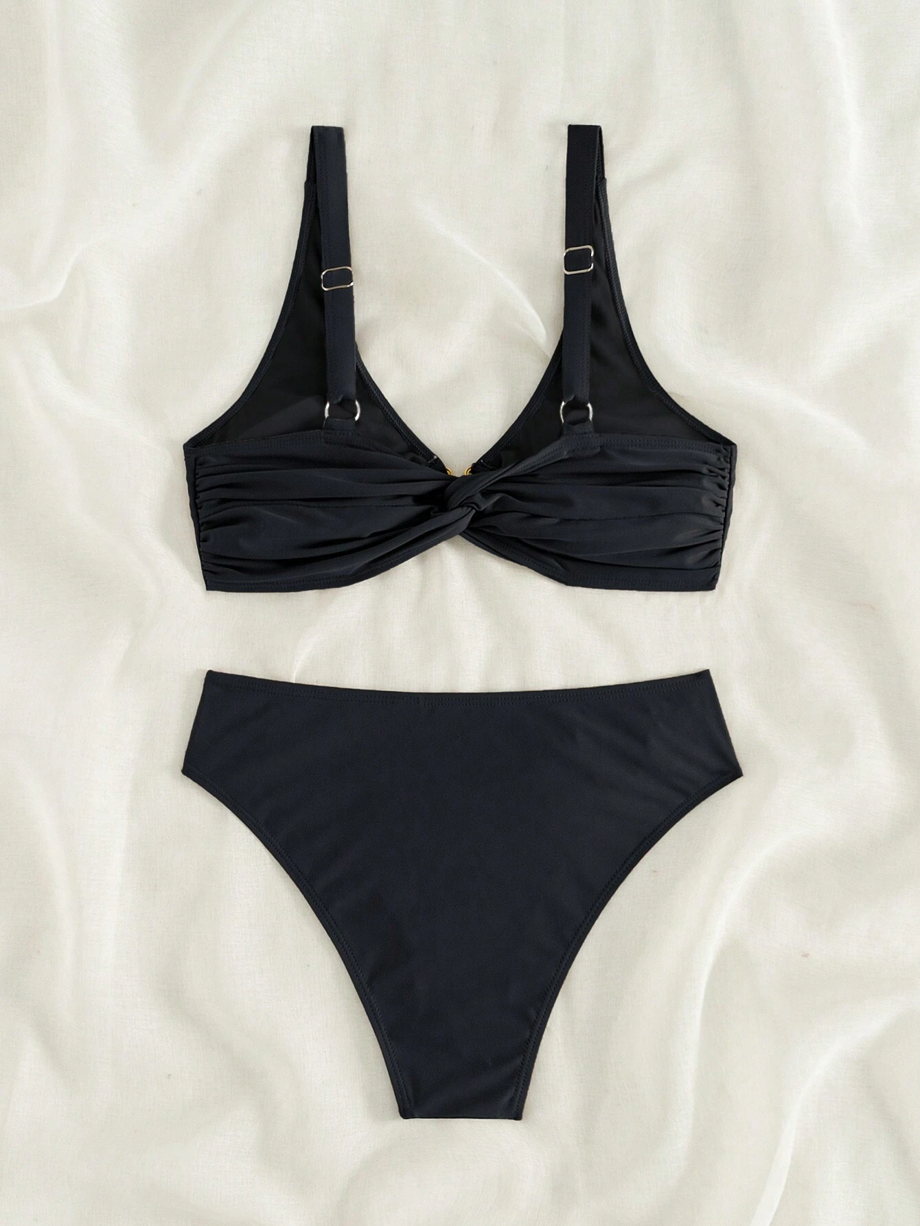 SHEIN Swim Women's Summer Beach Solid Color Ruffle Sexy Bikini Set - Image 4