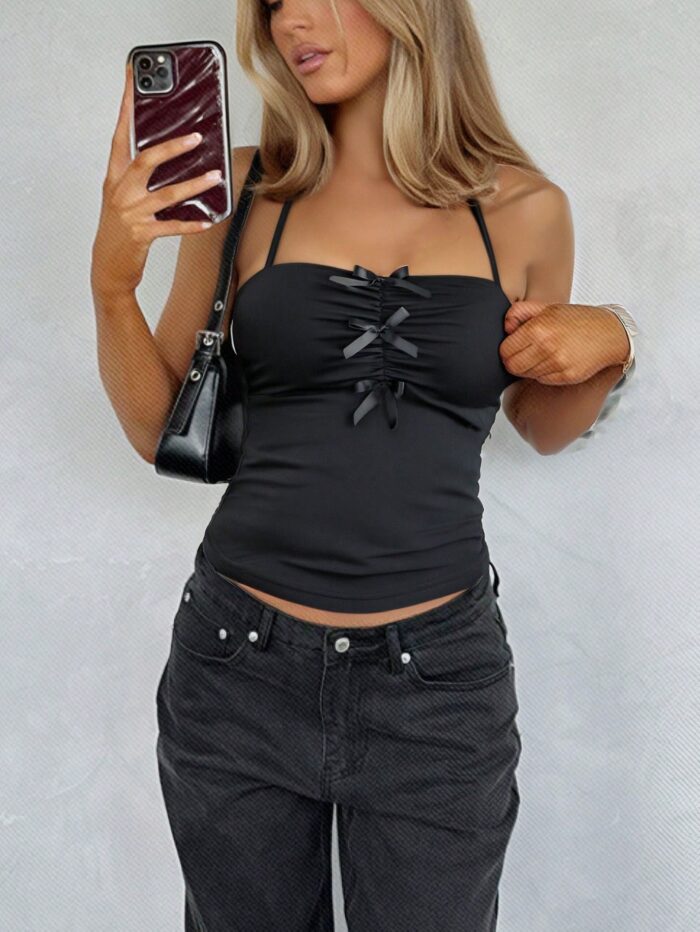 Siren Gaze Bow Top Rave Top Women's Halter Neck Bow Decor