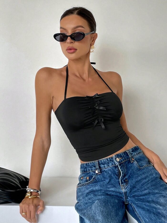 Siren Gaze Bow Top Rave Top Women's Halter Neck Bow Decor - Image 3
