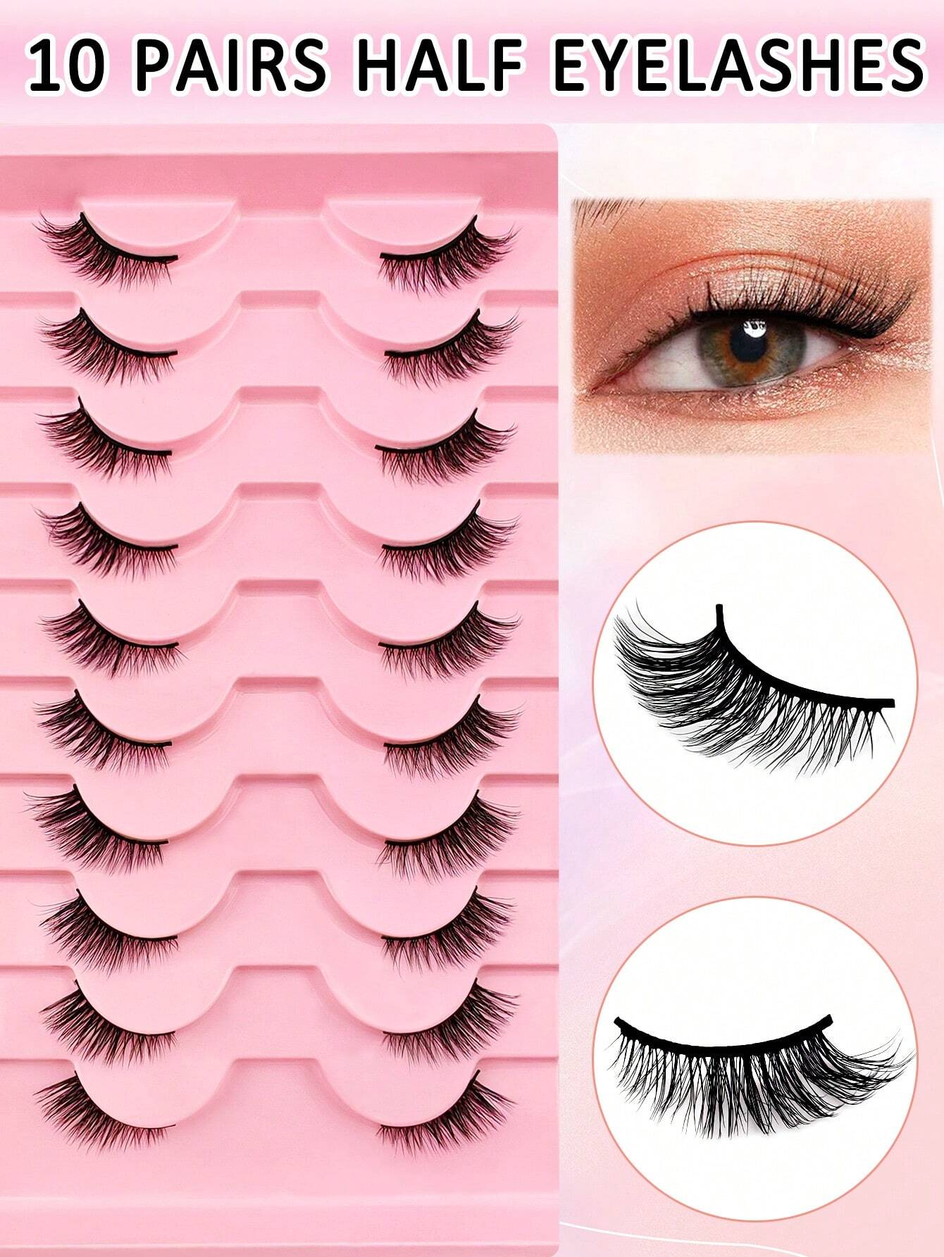 10 Pairs Half Lashes Natural Look Wispy Fluffy Cat Eye Look Natural