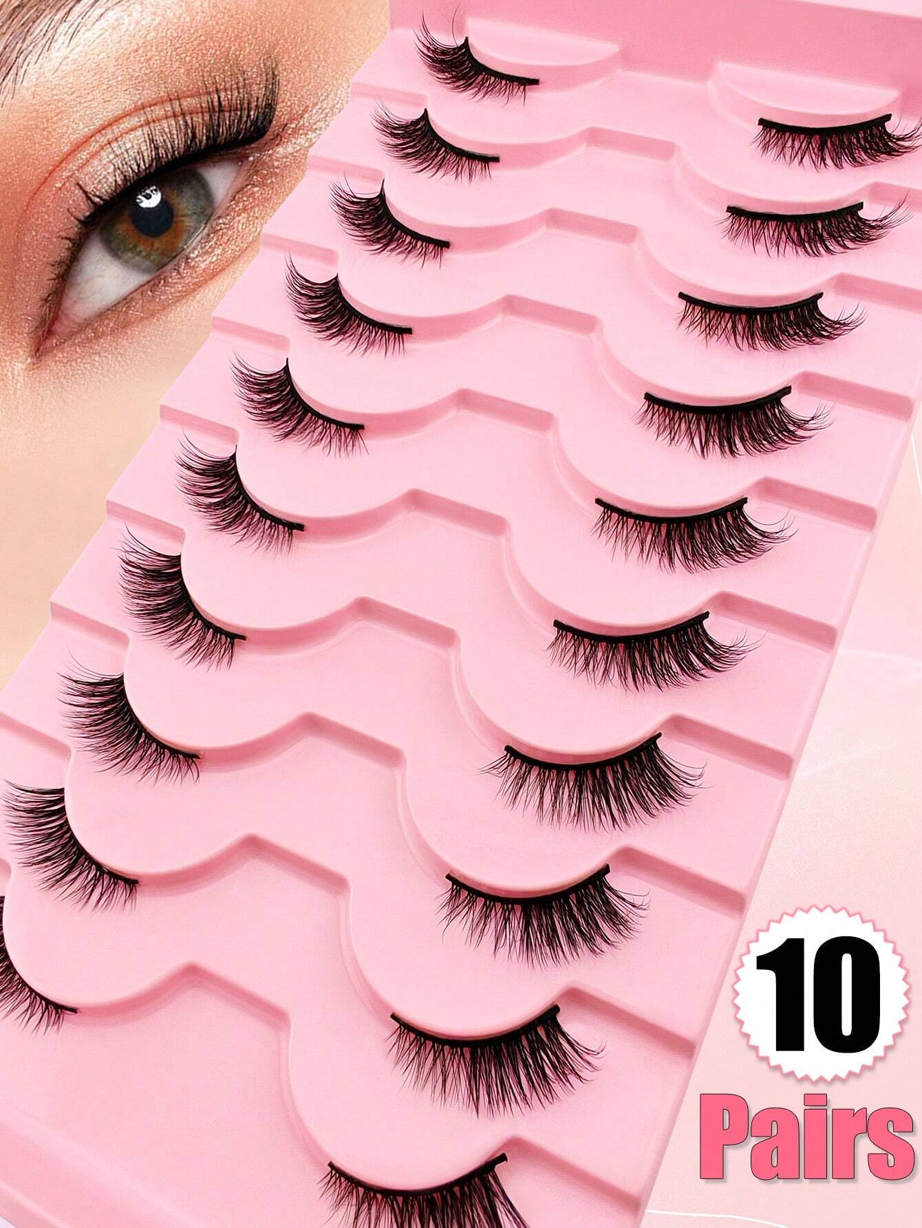 10 Pairs Half Lashes Natural Look Wispy Fluffy Cat Eye Look Natural - Image 2