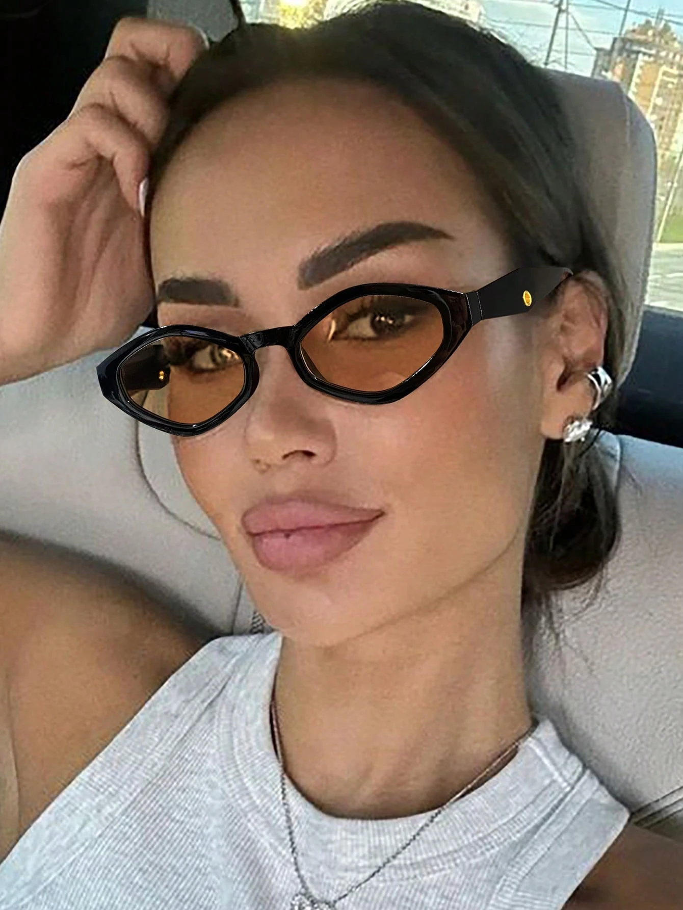 1 PC Women's Acrylic Street Rhinestone Fashion Glasses For Daily Outings