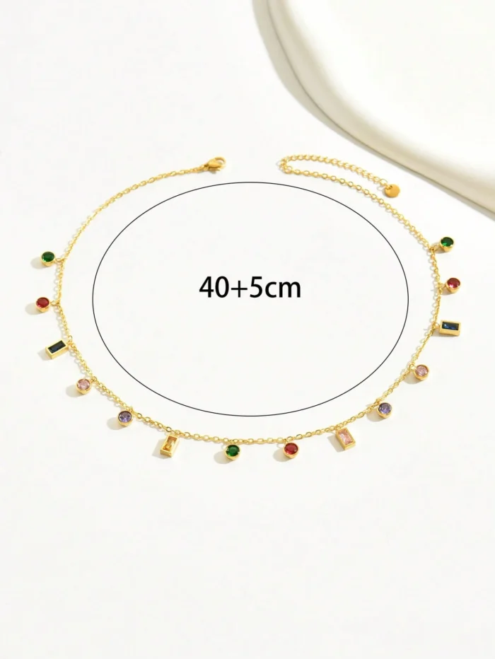 1pc Fashionable Stainless Steel Necklace With Colorful Stone Pendant - Image 4
