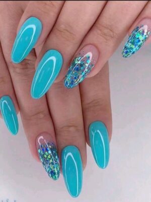 24pcs Fresh Solid Color Gradient Glitter False Nails Manicure Philadelphus Blue-Green Manicure Forest Candy Wear Nails