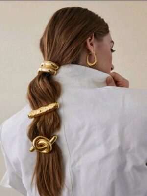 3pcs/1pc Elegant Gold Metallic Hair Scrunchies, Luxury Women Ponytail Holders
