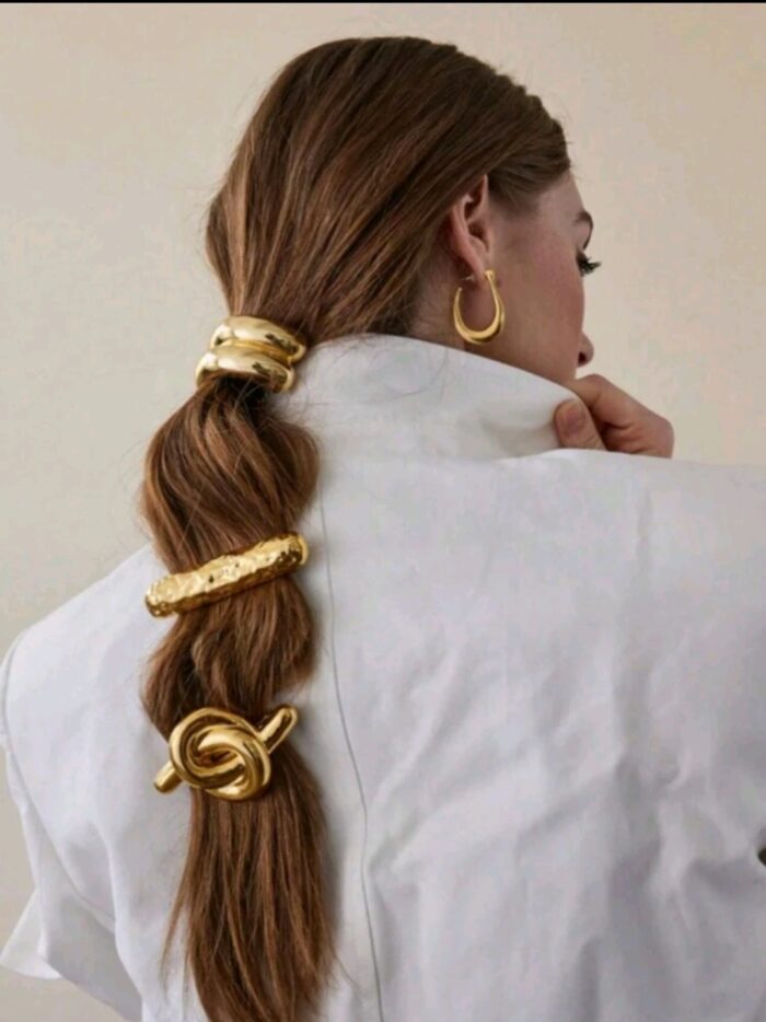 3pcs/1pc Elegant Gold Metallic Hair Scrunchies, Luxury Women Ponytail Holders