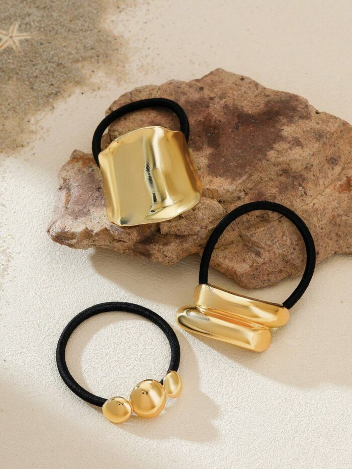 3pcs/1pc Elegant Zinc Alloy Water Droplet Asymmetrical Geometric Hair Ties - Image 2