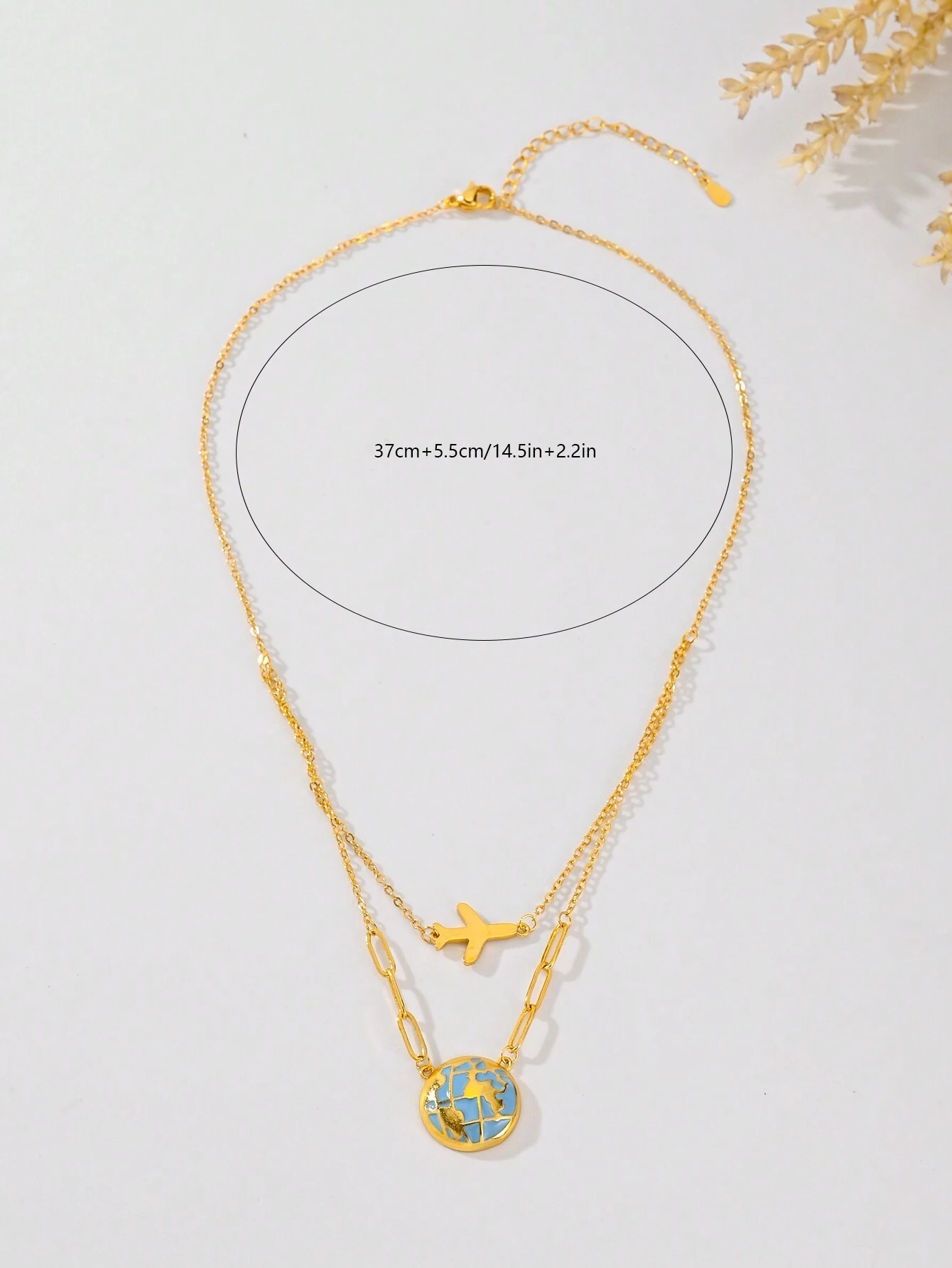 Double-Layer Stainless Steel Exquisite Earth And Aircraft Layered Necklace For Women - Image 2