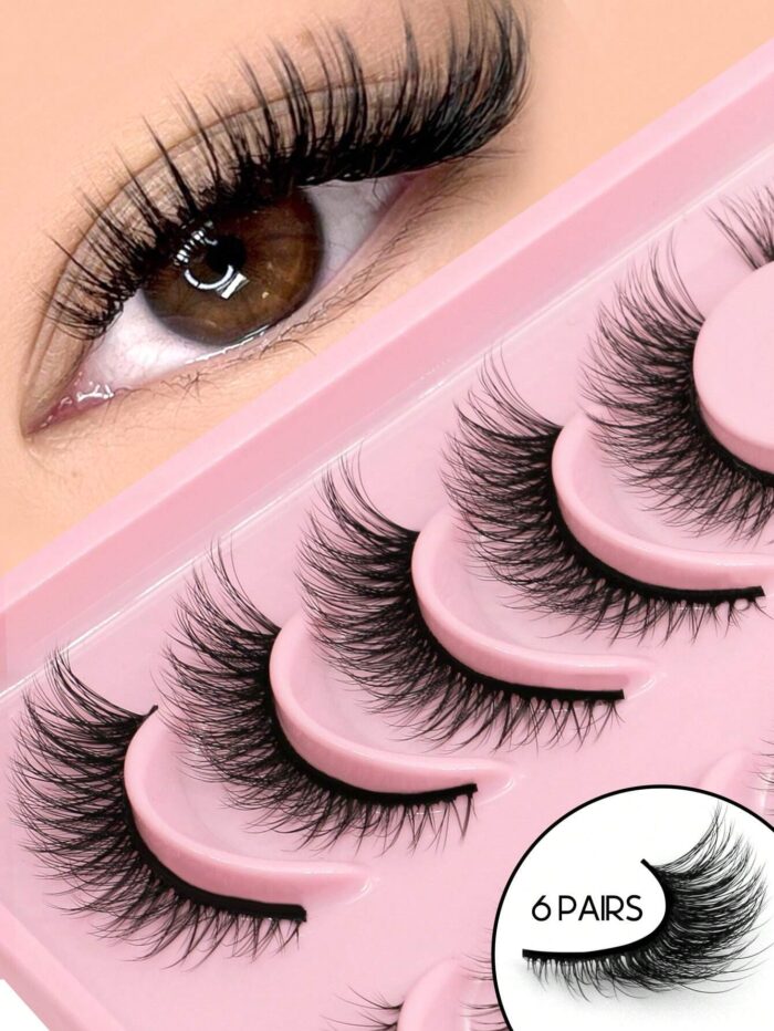 GROINNEYA 6 Pairs False Eyelashes Cat Eye Eyelashes Fox Eye Lashes
