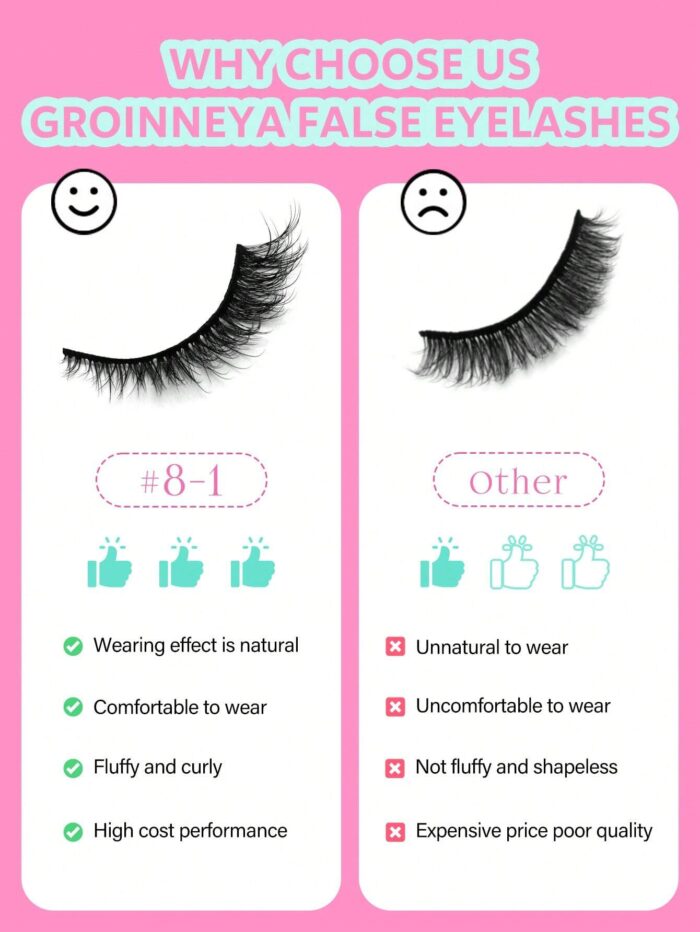 GROINNEYA 6 Pairs False Eyelashes Cat Eye Eyelashes Fox Eye Lashes - Image 5