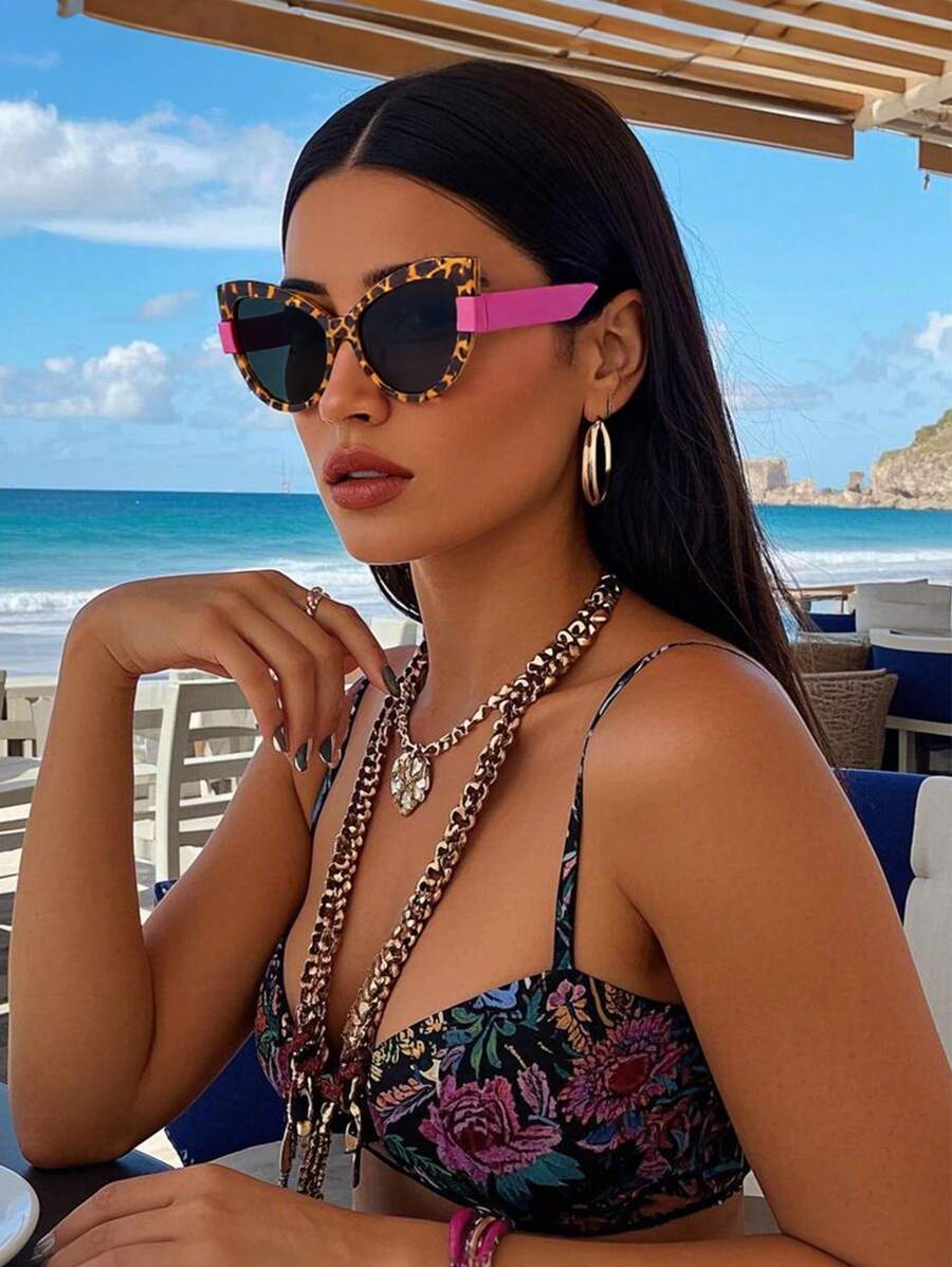 Polarized Sunglasses, Retro Leopard Print Cat Eye Frame Plastic Fashion Sunglasses