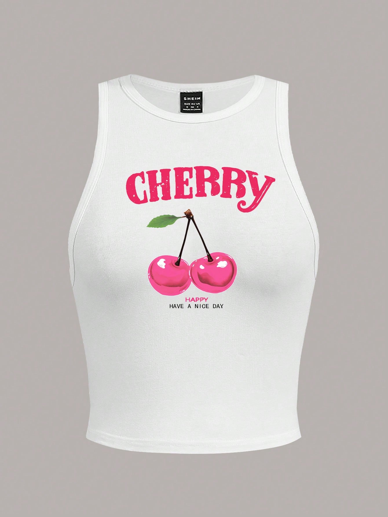 SHEIN EZwear Casual Cherry Print Slim Fit Round Neck Tank Top - Image 3